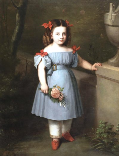 Portrait of a Girl in Blue with Roses in Her Hand by Antonio María Esquivel